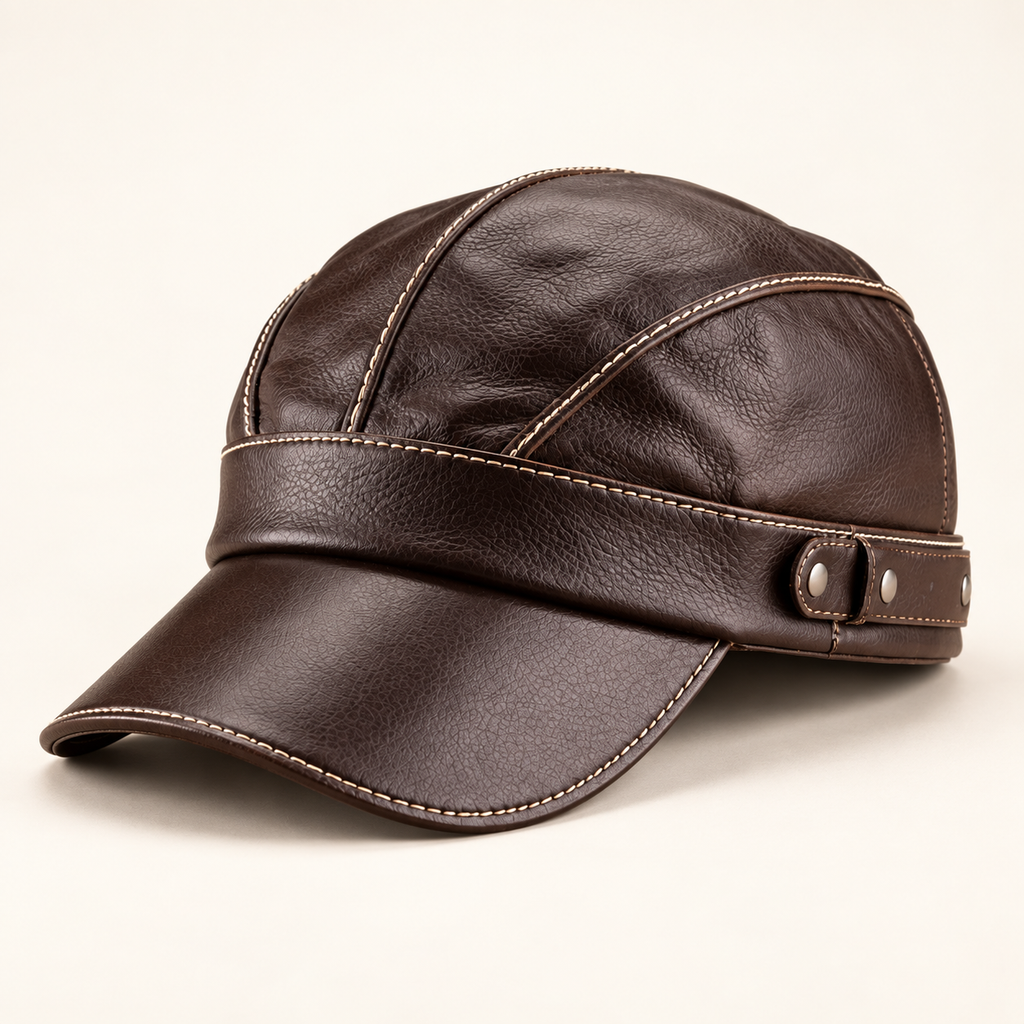 Enzo Aviator Leather Cap — Dark Brown — studio view