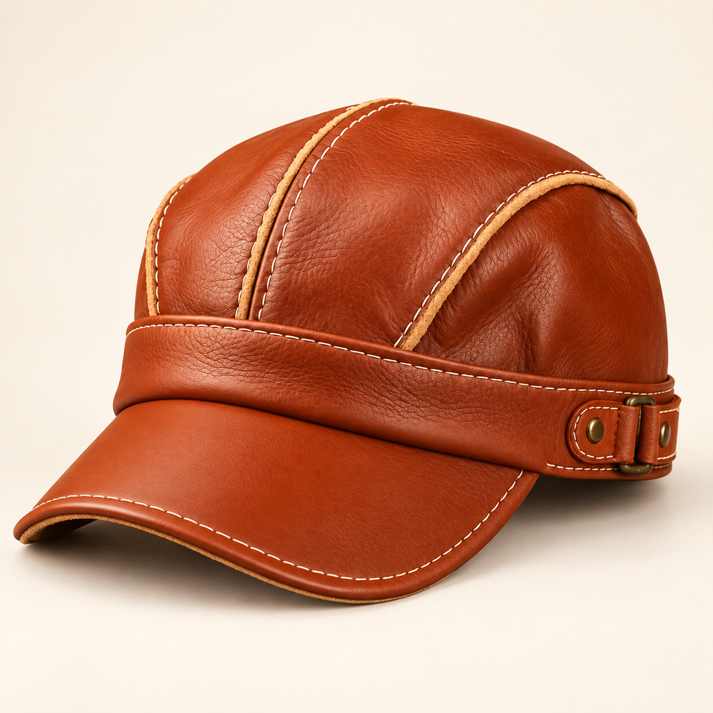 Enzo Aviator Leather Cap — Light Brown — studio view