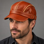Enzo Aviator Leather Cap — Light Brown — worn view