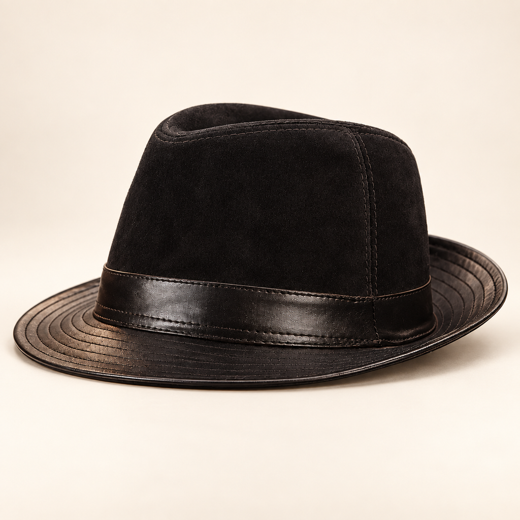 Rocco Two-Tone Leather Hat — Black — studio view