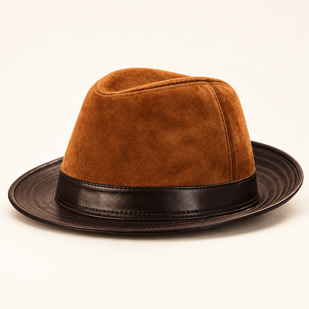 Rocco Two-Tone Leather Hat — Brown — studio view