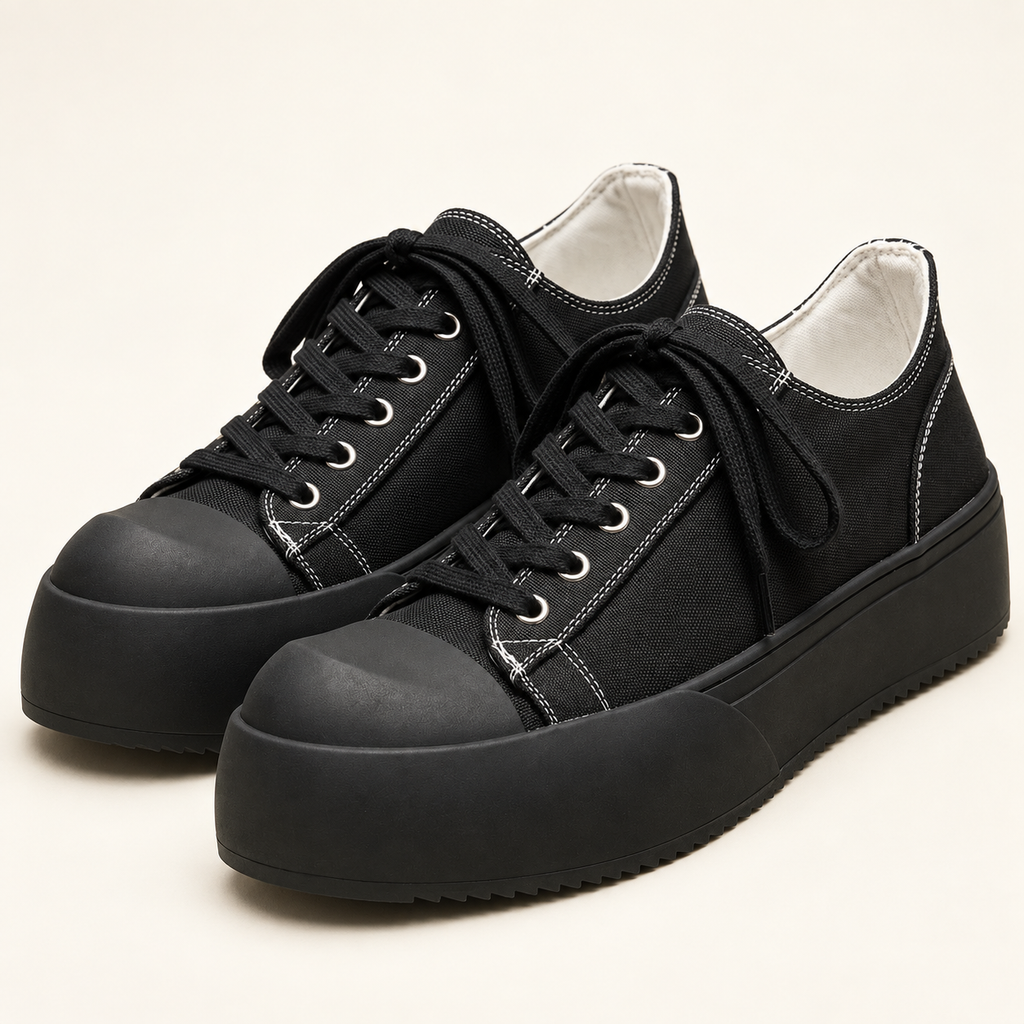 Torino Retro Leather Sneakers — Black — studio view
