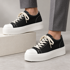 Torino Retro Leather Sneakers — White — worn view