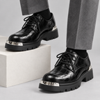 Silvano Croc-Embossed Derby Shoes - black - on-foot styling