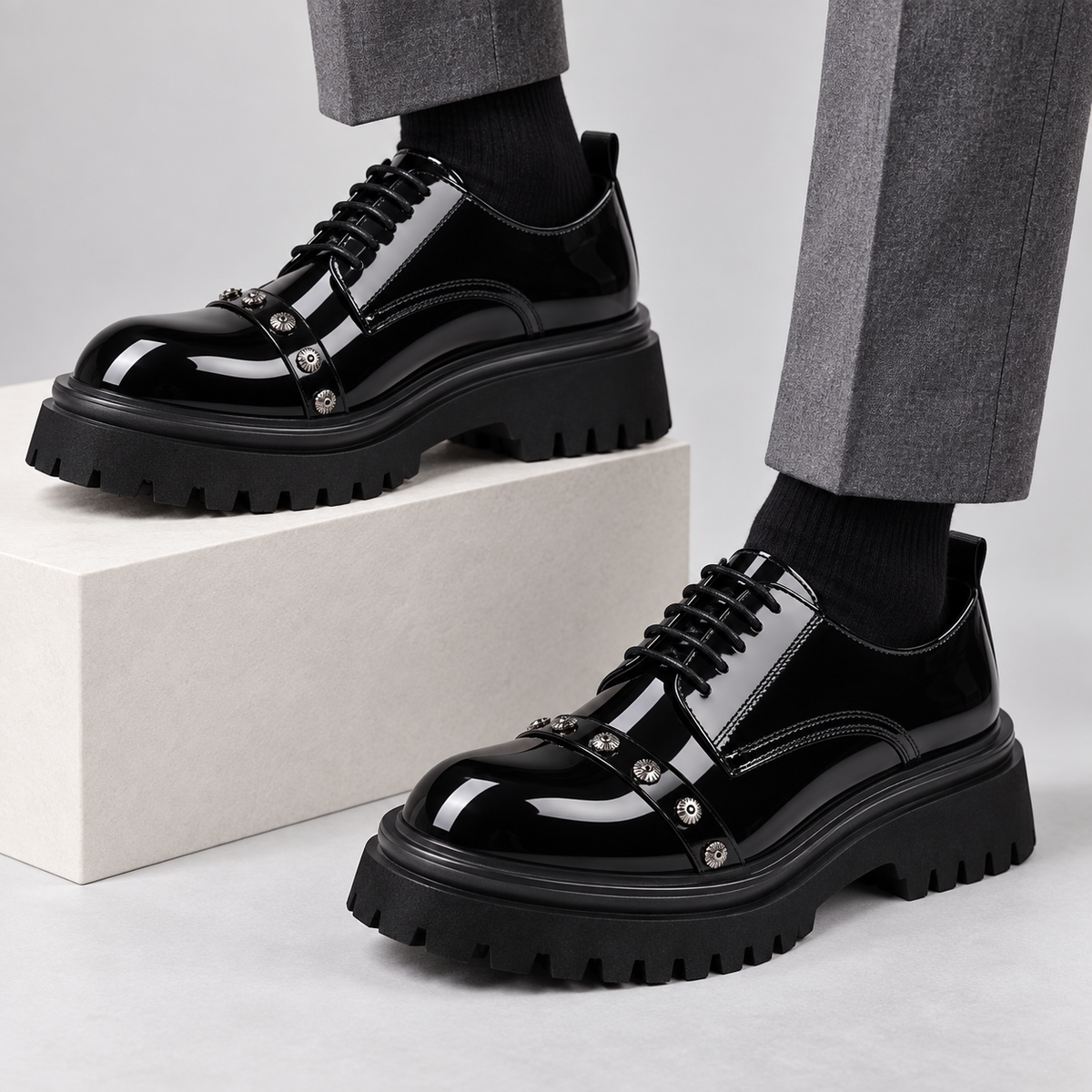 Tommaso Platform Derby Shoes - black - on-foot styling