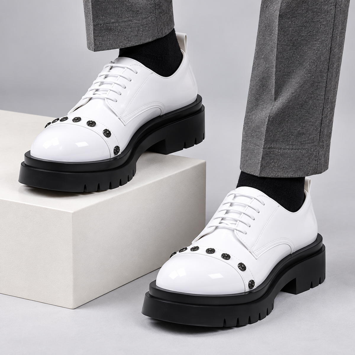 Tommaso Platform Derby Shoes - white - on-foot styling